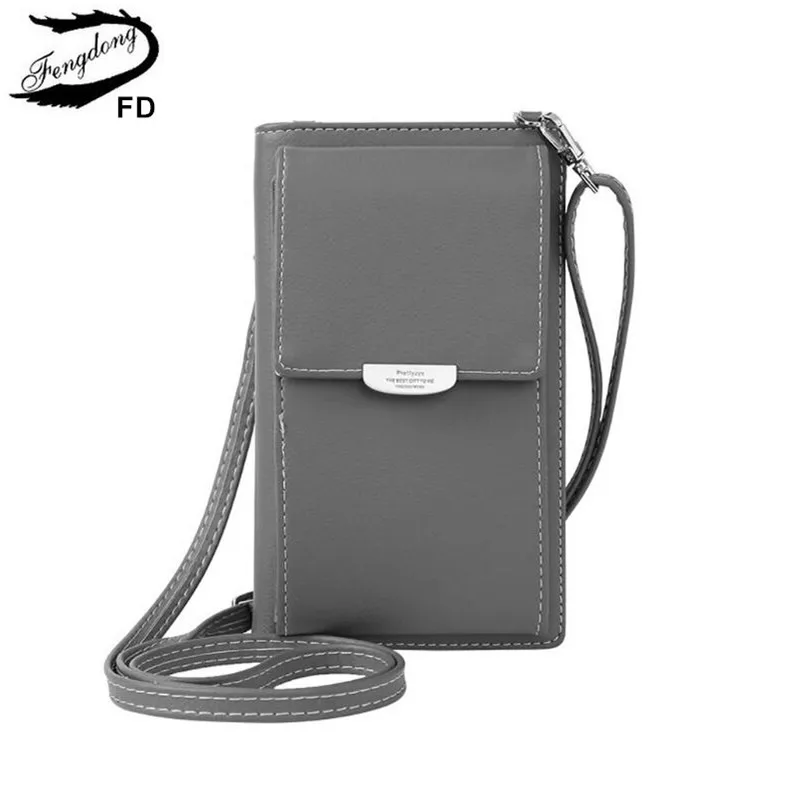 FengDong mini crossbody phone bag with shoulder strap women leather purse female long wallet for ...