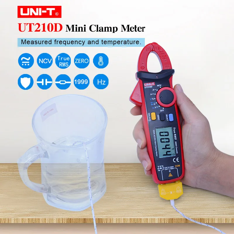 

UNI-T UT210D Clamp Meter True RMS Digital Multimeter AC DC voltmeter Ammeter Resistance Capacitance Frequency Temperature tester