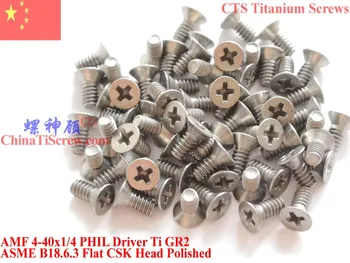

Titanium screws 4-40x1/4 Flat CSK Head 1# Phillips Driver Ti GR2 Polished 50 pcs