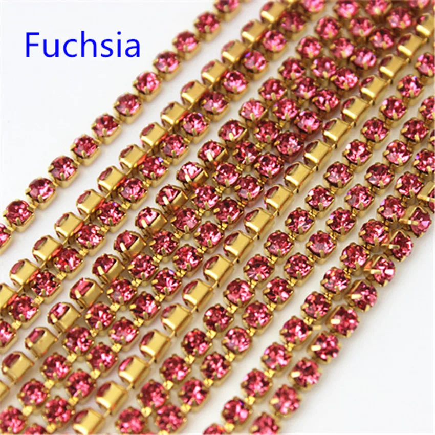 2mm 2.5mm 2.8mm 3mm 2Yard Colorful Sew on Crystal Rhinestone Cup Chain Gold Based Claw for Party Dinner Dress Accessories 8Y1200