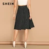 SHEIN Boho Black and White High Waist Striped Belted Shift A Line Skirt Womens 2019 Spring Elegant Casual Streetwear Midi Skirt Skirts Children's Girl Clothing