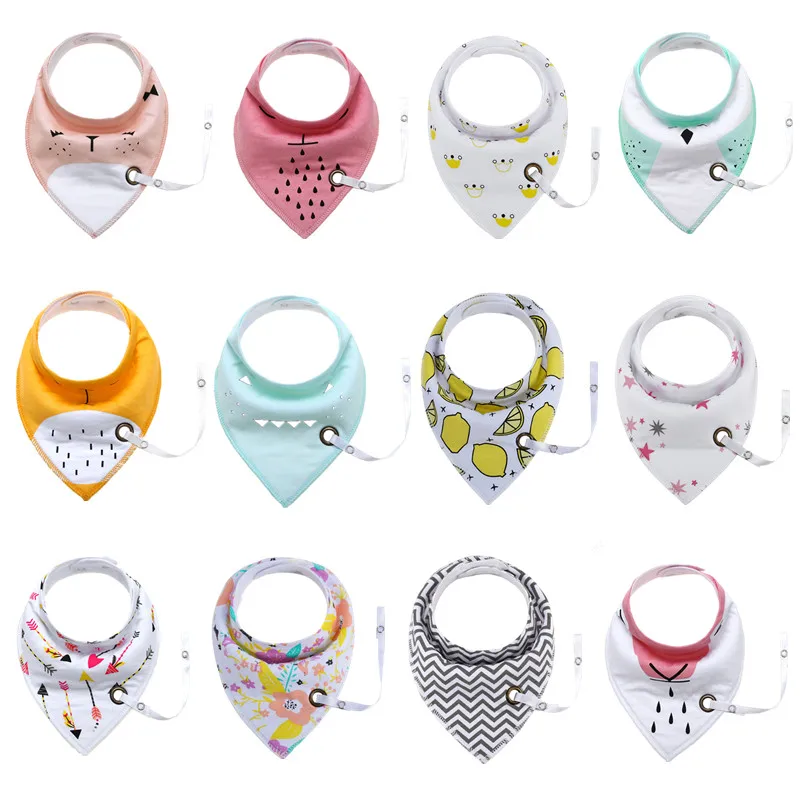 

37 Colors Cute Cotton Baby Double Waterproof Saliva Bibs with Pacifier Chain Bibs Cartoon Infant Bandana Dribble Bib for Feeding