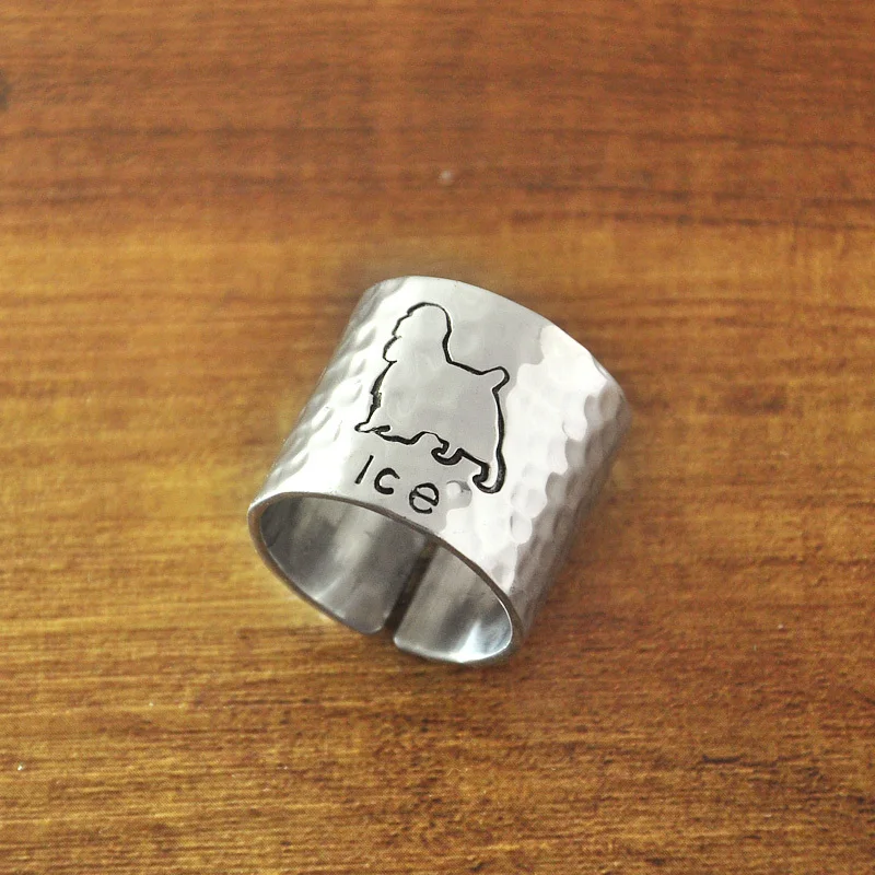 Custom Adjustable Dog Ring, Personalized Hammered Springer Spaniel Ring