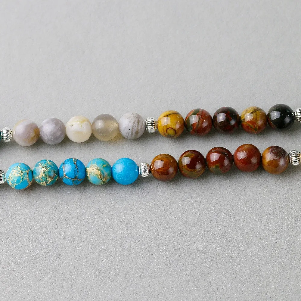 Natural Blue Imperial stone With Red creek Stone Bamboo Onyx Beaded Stone Tassel Charm Necklace Women Men 108 Mala Jewelry