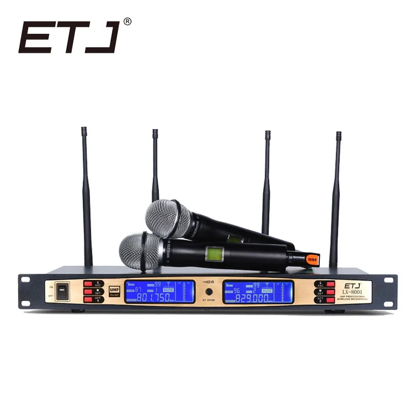 

Free shipping! UHF Wireless Microphone Mic System Dual Channels LCD Display Receiver 2 Handheld Microphones Cable Power Adapter