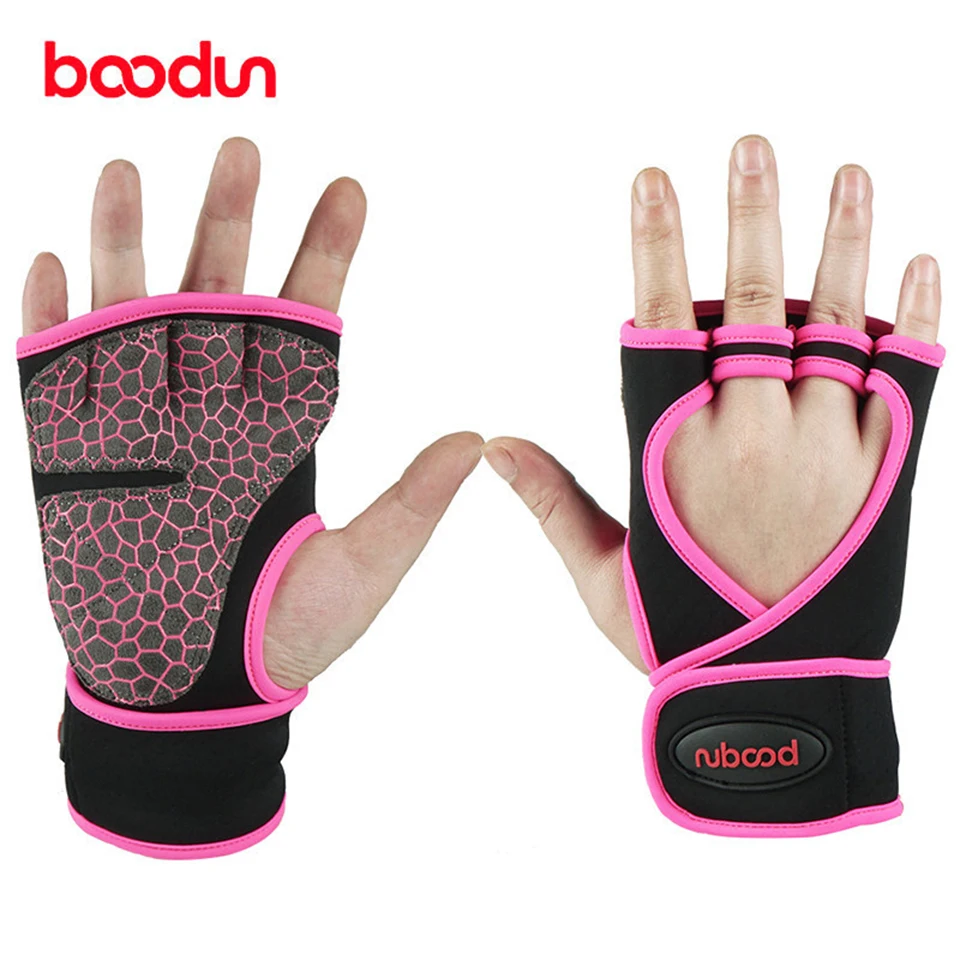 BOODUN для мужчин и женщин фитнес с половиной пальца перчатки для занятий тяжелой атлетикой Профессиональный с расширенным браслетом для