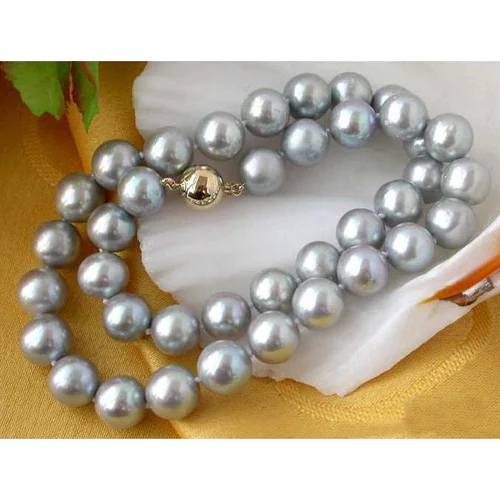 Freshwater Pearl Necklace,17inches 10-12mm Gray Round Freshwater Cultured Pearls Jewellery,Women's Wedding Party Gift