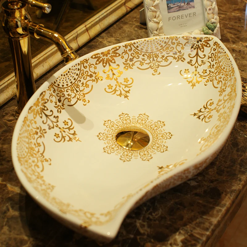 Oval Bathroom Counter Top Wash Basin Cloakroom Hand Painted Vessel Sink bathroom sink decorative bathroom basin (1)