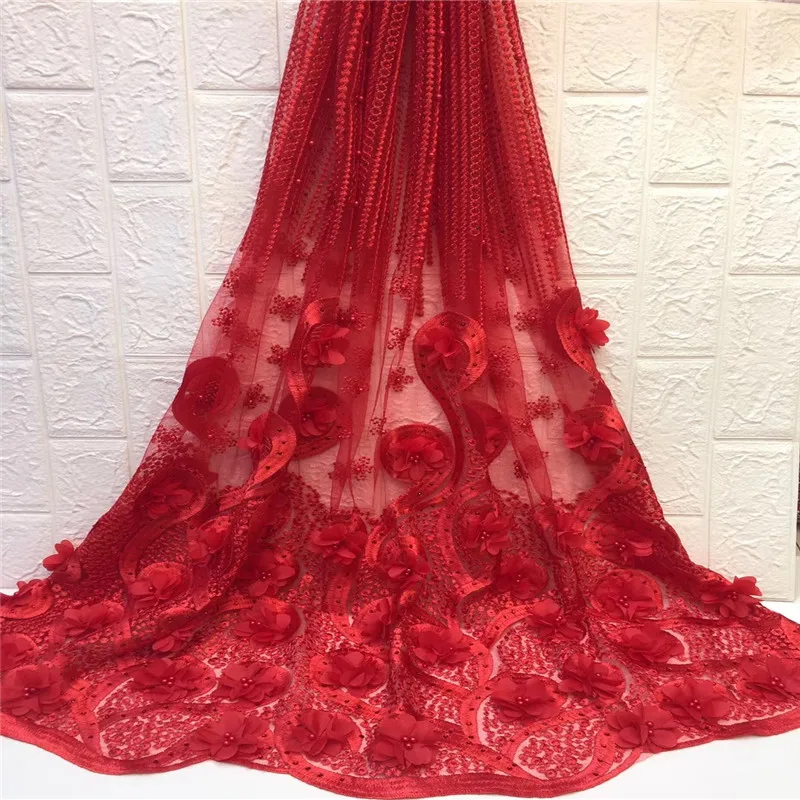 

Latest Design 3d Flower lace Nigerian Mesh Lace Fabrics High Quality African Lace Fabric Beaded Lace Fabric for DressHX1369-2