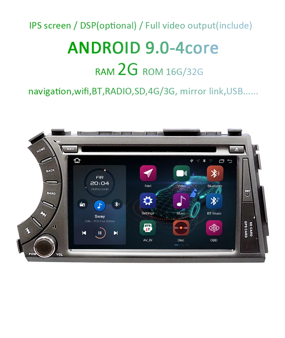 Top Android 9.0 DSP IPS 4G 64G AV Output 2 DIN CAR DVD PLAYER For Ssang yong Ssangyong Actyon Kyron GPS Radio Multimedia Screen PC 3