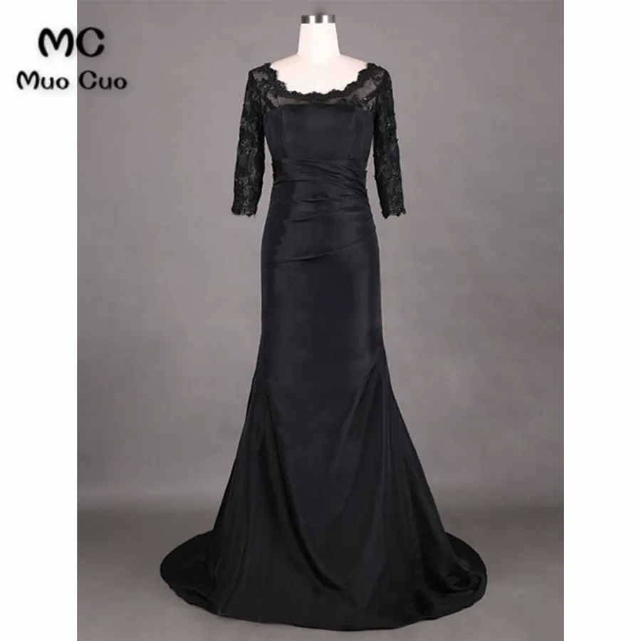 

2018 Black Mermaid Mother of the Bride Dresses with Lace 3/4 Sleeves Floor Length mother of the bride dresses for weddings