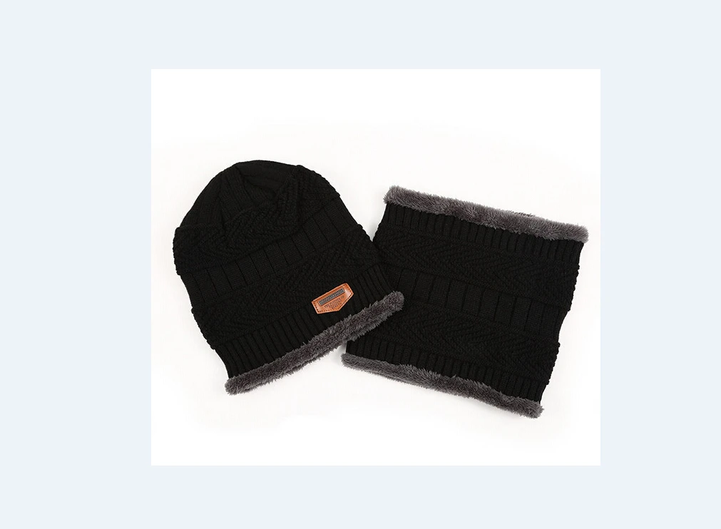 Зимняя мужская шерстяная шапка для кемпинга, Шапка-бини, мешковатая Теплая Флисовая Лыжная шапка, шейный платок - Цвет: Черный