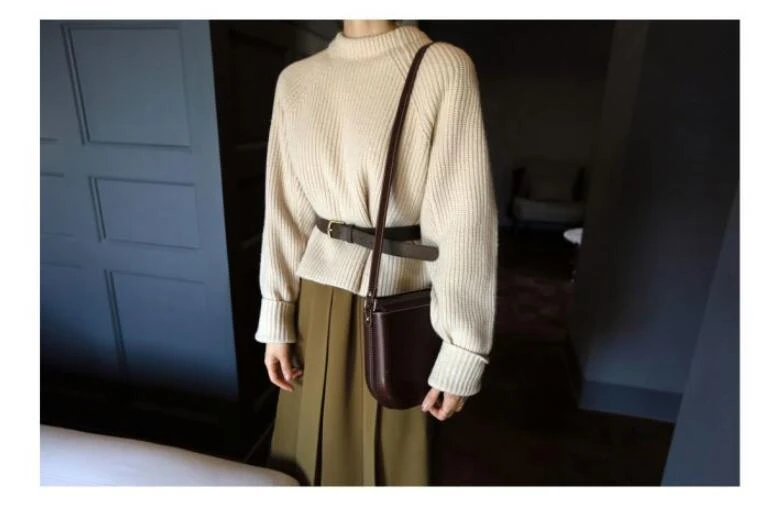 

Sweater women 2019 White Turtleneck Chunky Sweater Long Sleeve Loose Pullover Sweater Chic Belt