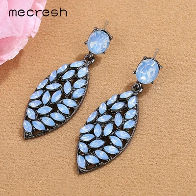 Винтажные висячие серьги Mecresh с кристаллами маркизы, модные ювелирные изделия, этнические индийские женские серьги-капли розового, синего, зеленого цветов MEH1464 - Окраска металла: Синий