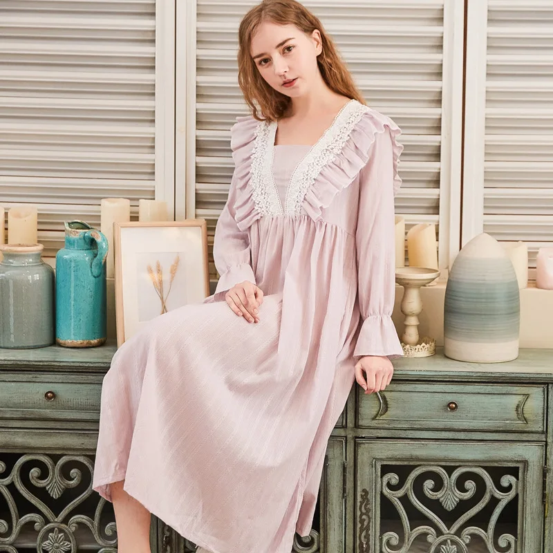 SpaRogerss New Arrivals 2018 Lace Cotton Nightgowns Vintage Home Dress