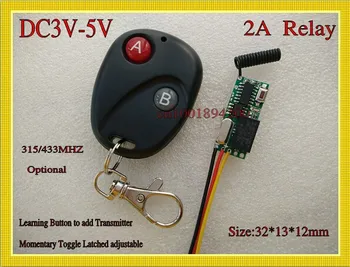 

Mini Small Volume Remote Control Switch System Micro DC3V-5V Relay Receiver Transmitter Momentary Toggle Latched Learn 315/433