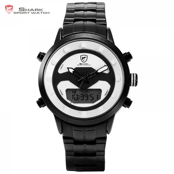 

Requiem Shark Sport Watch White Outdoor Hiking Men Digital Date LCD Electronic Quartz Steel Band Watches Chronograph Clock/SH555