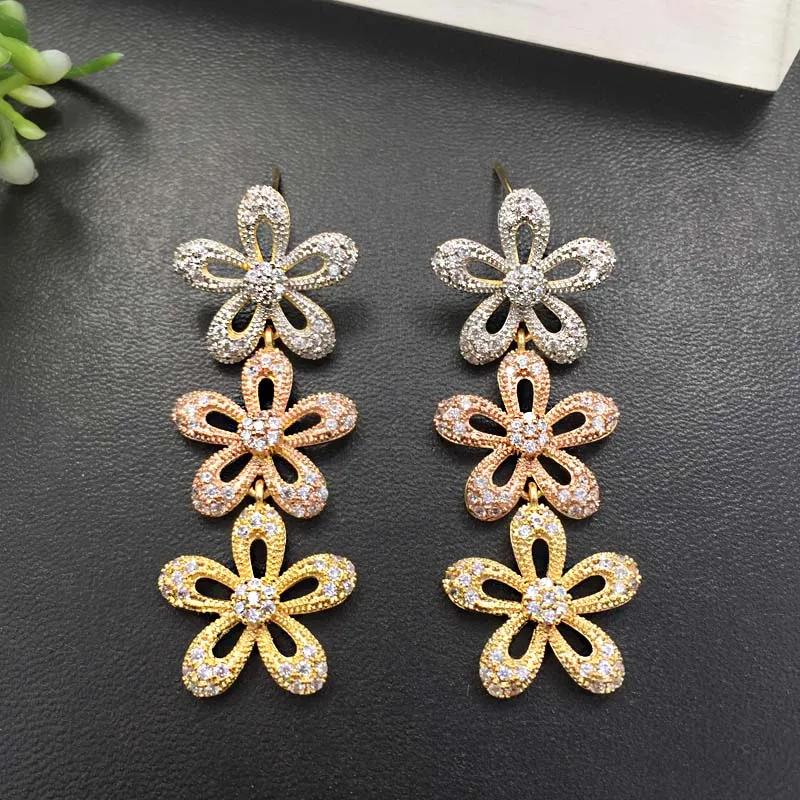 

Lanyika Fashion Jewelry Gorgeous Lovely Hollow Flowers Earrings Zircon Micro Plated Anniversary Daily Birthday Popular Best Gift