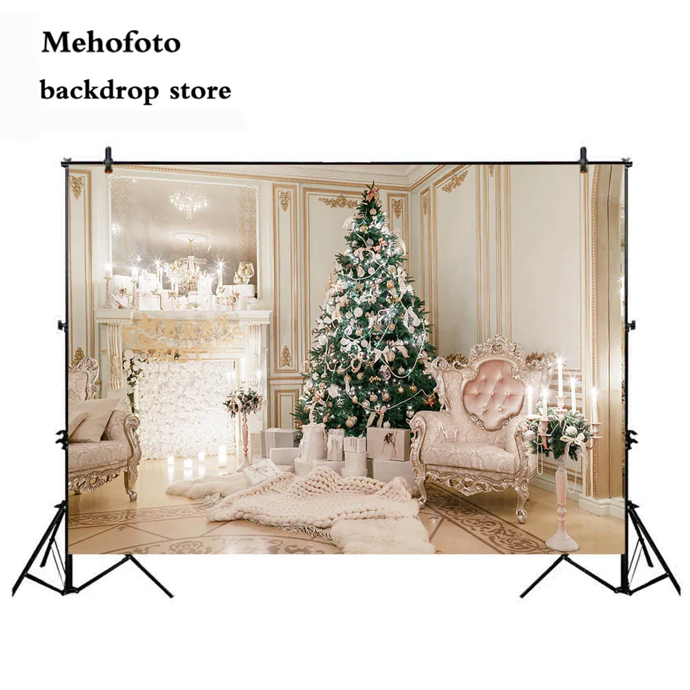 

Mehofoto Christmas Background for Photography Fireplace Photo Backdrop Sofa Party Decoration Props Printed Vinyl Seamless 105