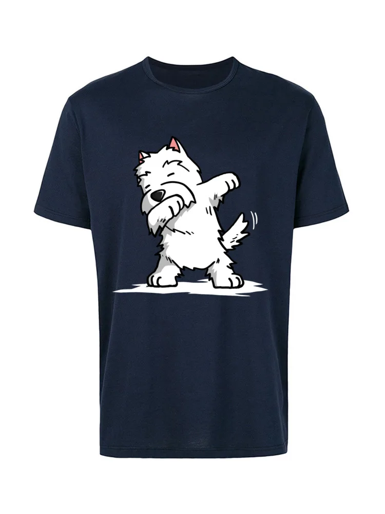 Geek Summer All Cotton O-Neck T Shirt Short Sleeve Summer T Shirt Hot Sale Normal Top T-shirts Wholesale Funny Dabbing West Highland White Terrier Dog 1419 navy