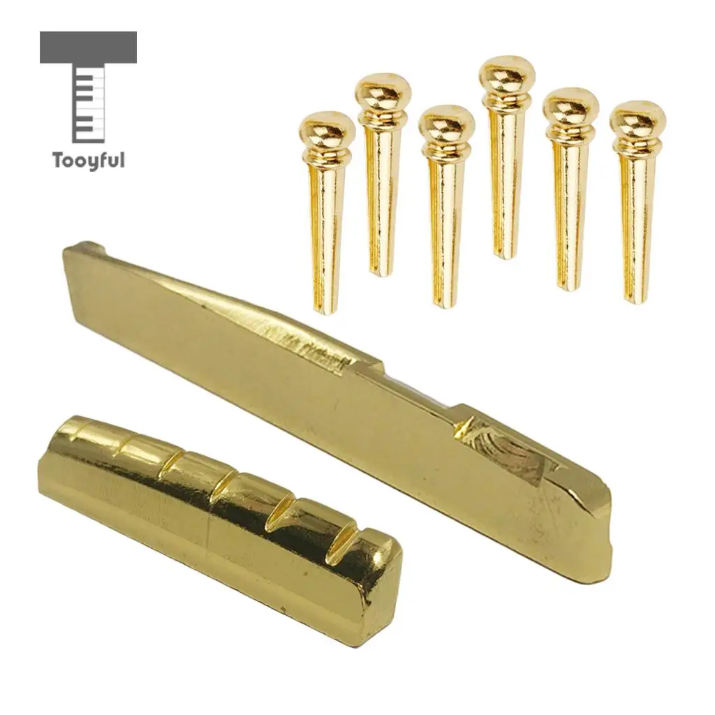 Tooyful Brass Bridge Pins Peg Saddle Nut Set for 6-String Acoustic Guitar Accessory