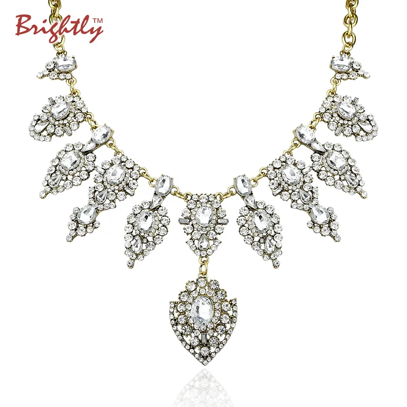 Brightly Luxury Pendant Necklaces with Water Drop Rhinestones Maxi Statement Necklaces For Women 
