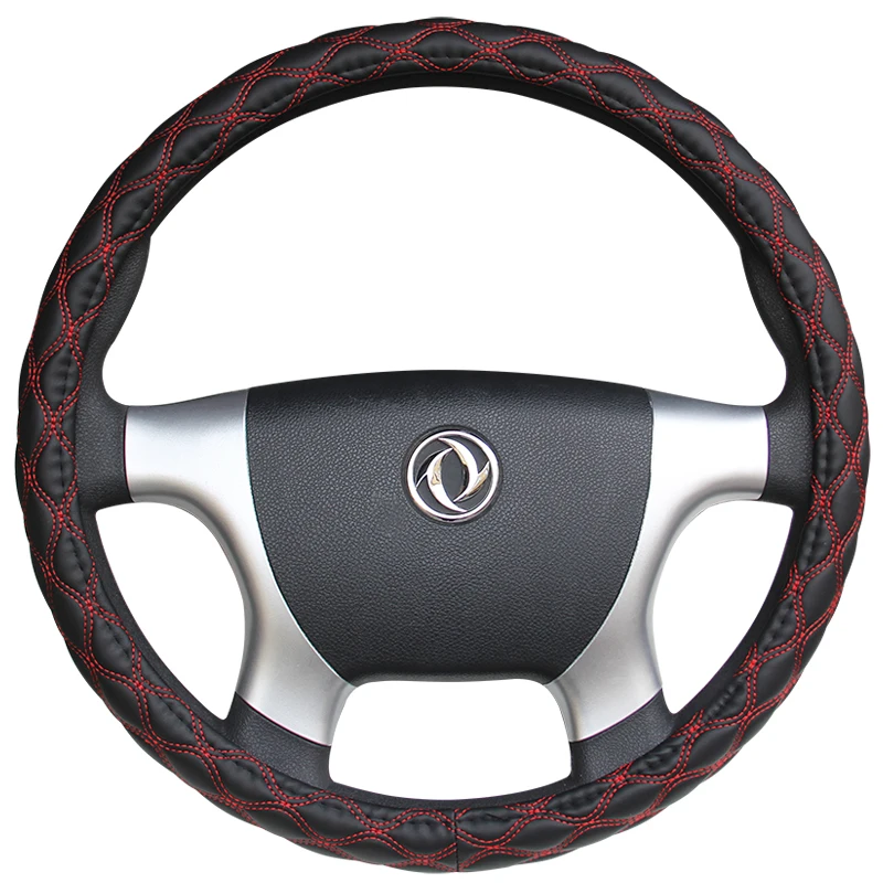 KKYSYELVA Leather Steering Wheel Covers for Car Bus Truck 36 38 40 42 45 47 50cm Diameter Auto Steering-wheel cover