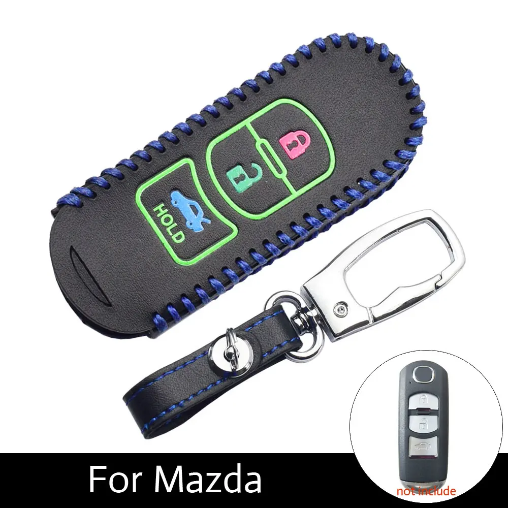 

ATOBABI 3 Buttons Leather Car Key Case Remote Fob Shell Cover Keychain Bag For Mazda 2 3 5 6 Axela CX-5 CX-7 Auto Accessories