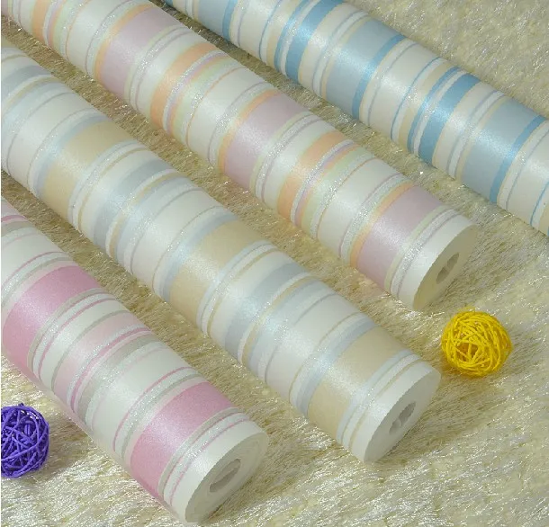 

home decor kids baby Meters wallpaper brief vertical stripe flock printing non-woven wallpaper ofhead child real wall stickers