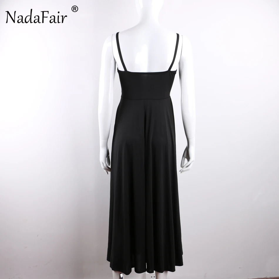 Nadafair Спагетти ремень спинки большой подол плиссированные черные повседневные сексуальные женские вечерние платья Летнее Длинное Платье