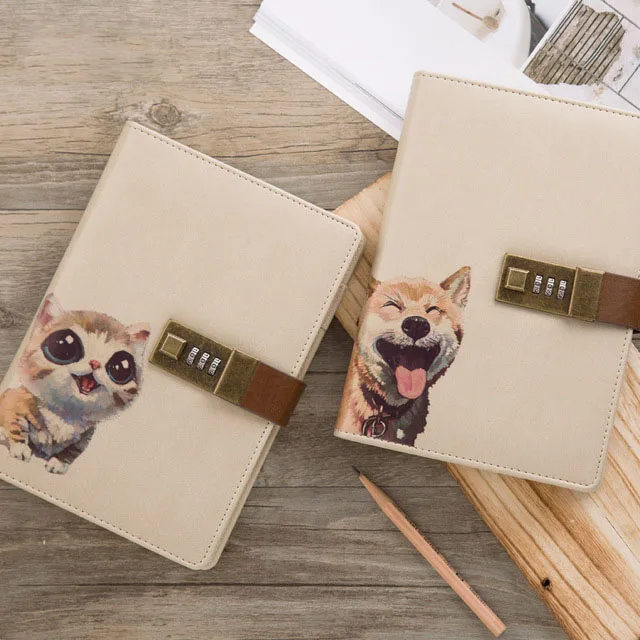 

Cute Animal Diary with Lock Travelers Notebook Leather Journal Padlock Journal with Lock Password D40