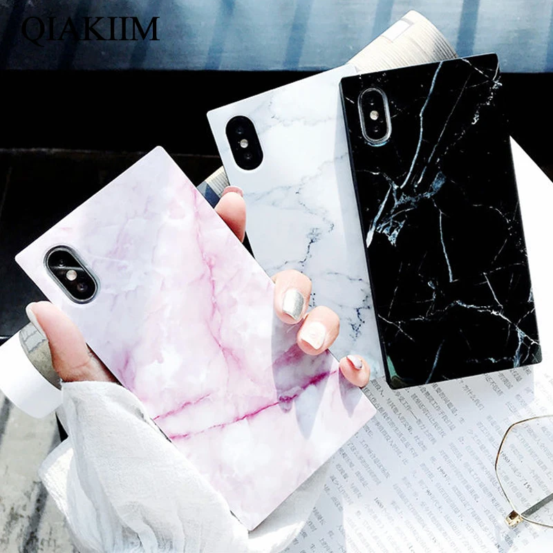 

Square Marble Texture Pattern Phone Cases For iPhone 7 Glossy Soft TPU Silicone Case For iPhone X 8 7 6 6S Plus Back Cover Coque