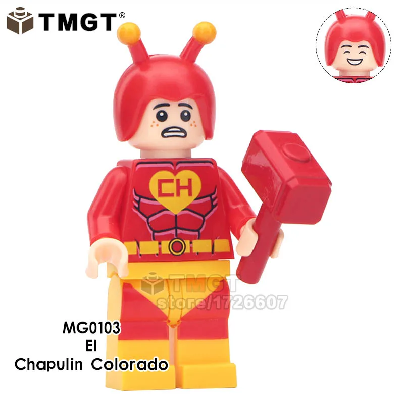 

Single Sale Super Heroes El Chapulin Colorado Crook Little Devil Cupid Hiker Building Blocks Toys Gift For Children