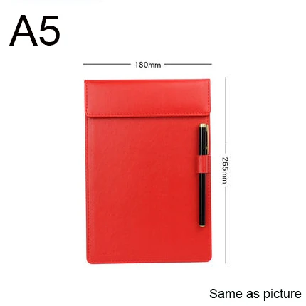 A5 red A4 A5 A6 Clipboards ж/держатель для ручек из искусственной кожи магнитный файл Бумага профиль клип доска для письма планшет коврик(черный коричневый красный - Цвет: A5 red