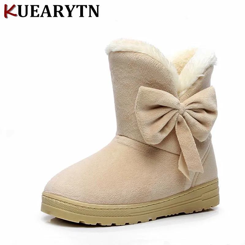 

2019 Winter New Hot Sale Women Snow Boots Solid Bowtie Slip-On Soft Cute Women Boots Round Toe Flat with Winter Shoes 4 colors