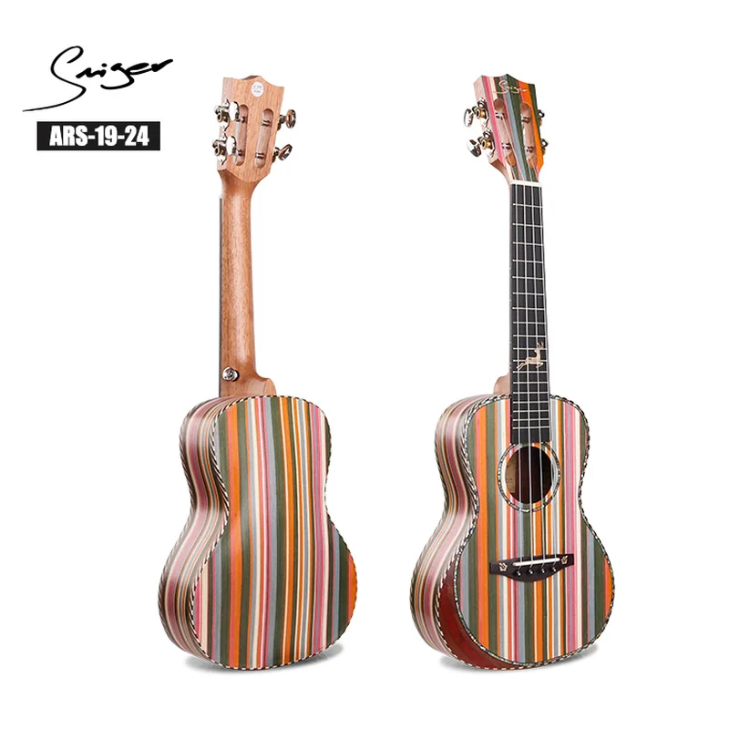 

Ukulele 24 Inches Synthetic Colored Wood Mini Electric Concert Acoustic Guitar 4 Strings Ukelele Install Pickup Music Stripe