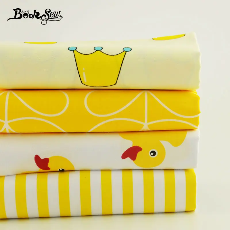 

Booksew 100% Cotton Meter Fabric Yellow and White Color Cuted Various Pattern Pre-cutting Piece for Kids Clothing Fat Quarter