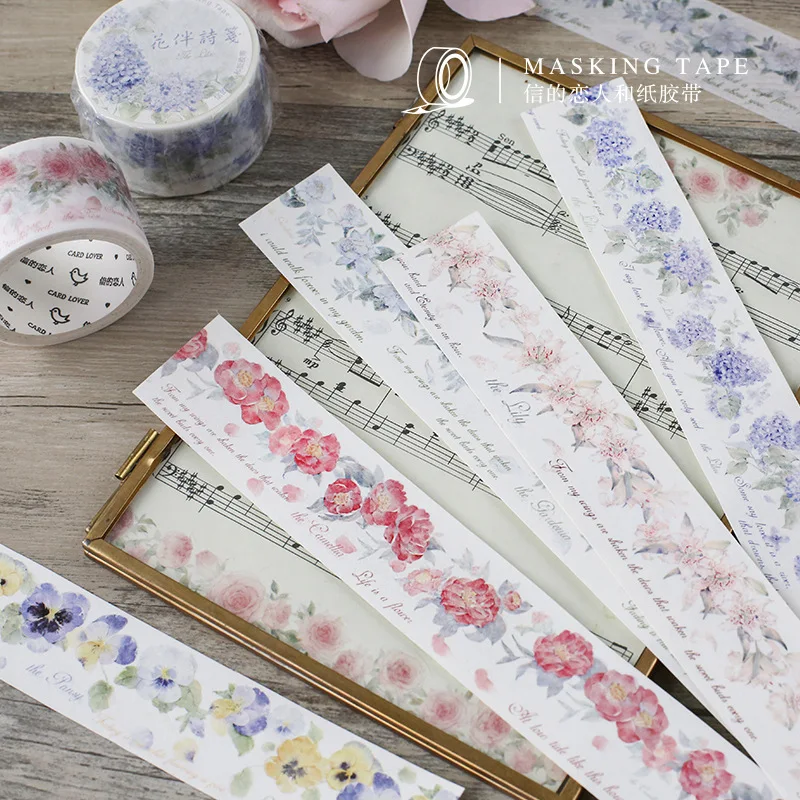 

1 pcs Washi Tapes DIY Japanese Paper Flower with poetry Masking tape Decorative Adhesive Tapes Scrapbooking Stickers