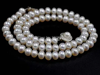 

free shipping 17" white cultured freshwater pearl necklace