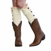 Женские вязаные носки; гетры с пуговицами; кружевные носки до колена; сезон зима-осень; вязаные носки с манжетами; теплые носки