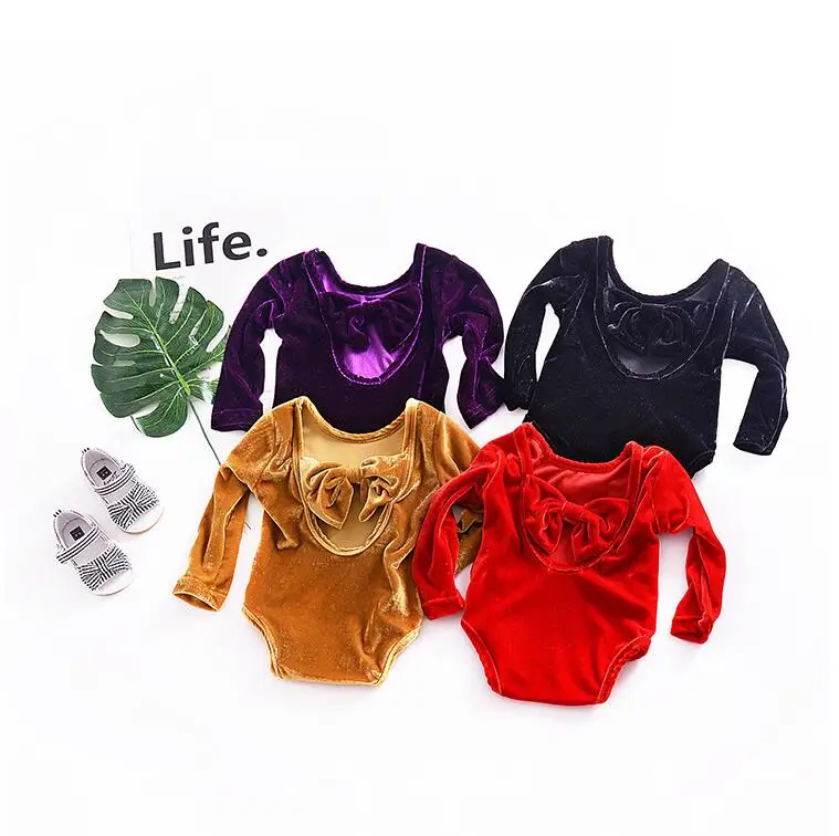 

newborn baby girl long sleeve jumpsuits Velvet backless bow romper toddler Overalls Infant Clothing for 1st birthday party