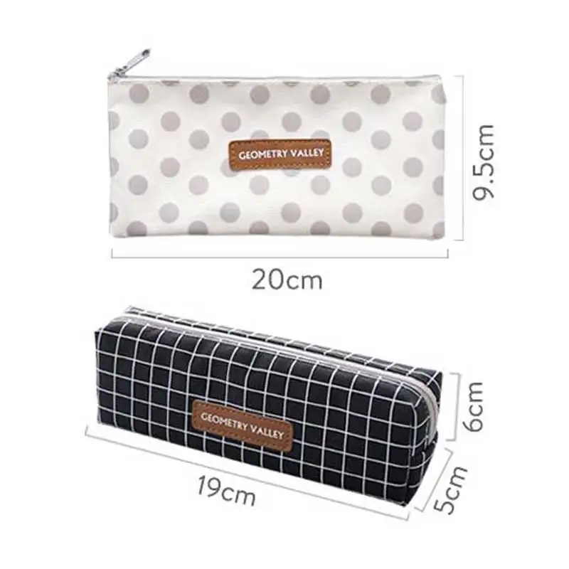 Simple Striped Grid Style Canvas Pencil Case