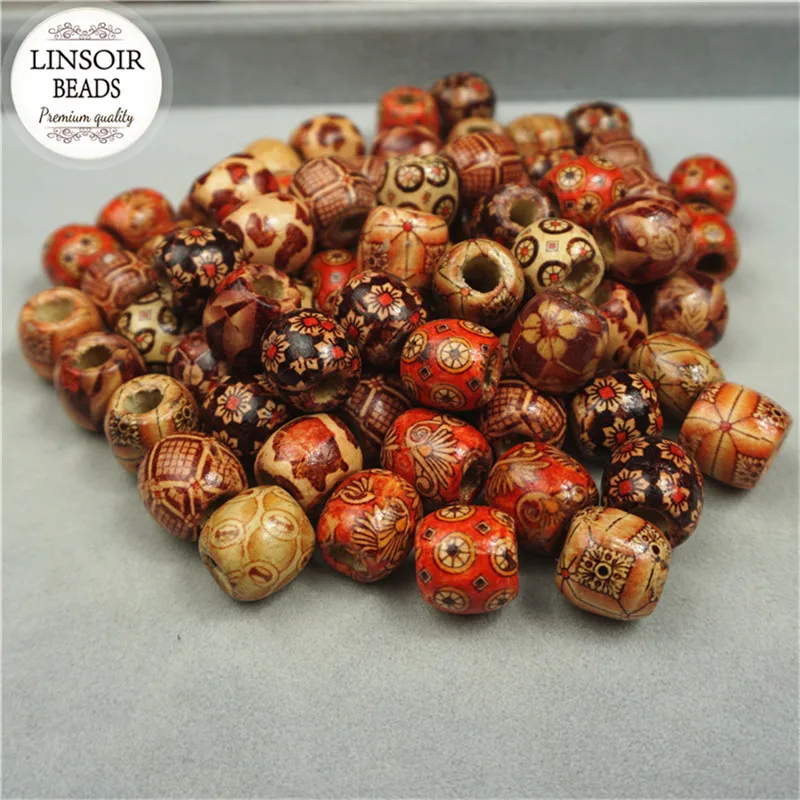 LINSOIR 100pcs 12mm Natural Wooden Beads Fit Necklace Bracelet Loose ...