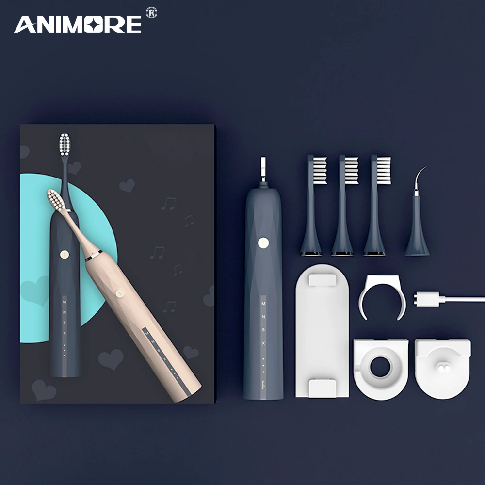 

ANIMORE Electric Toothbrush Sonic Wave Rechargeable Top Quality Smart Chip 4in1 Head Replaceable Whitening Healthy Best Gift