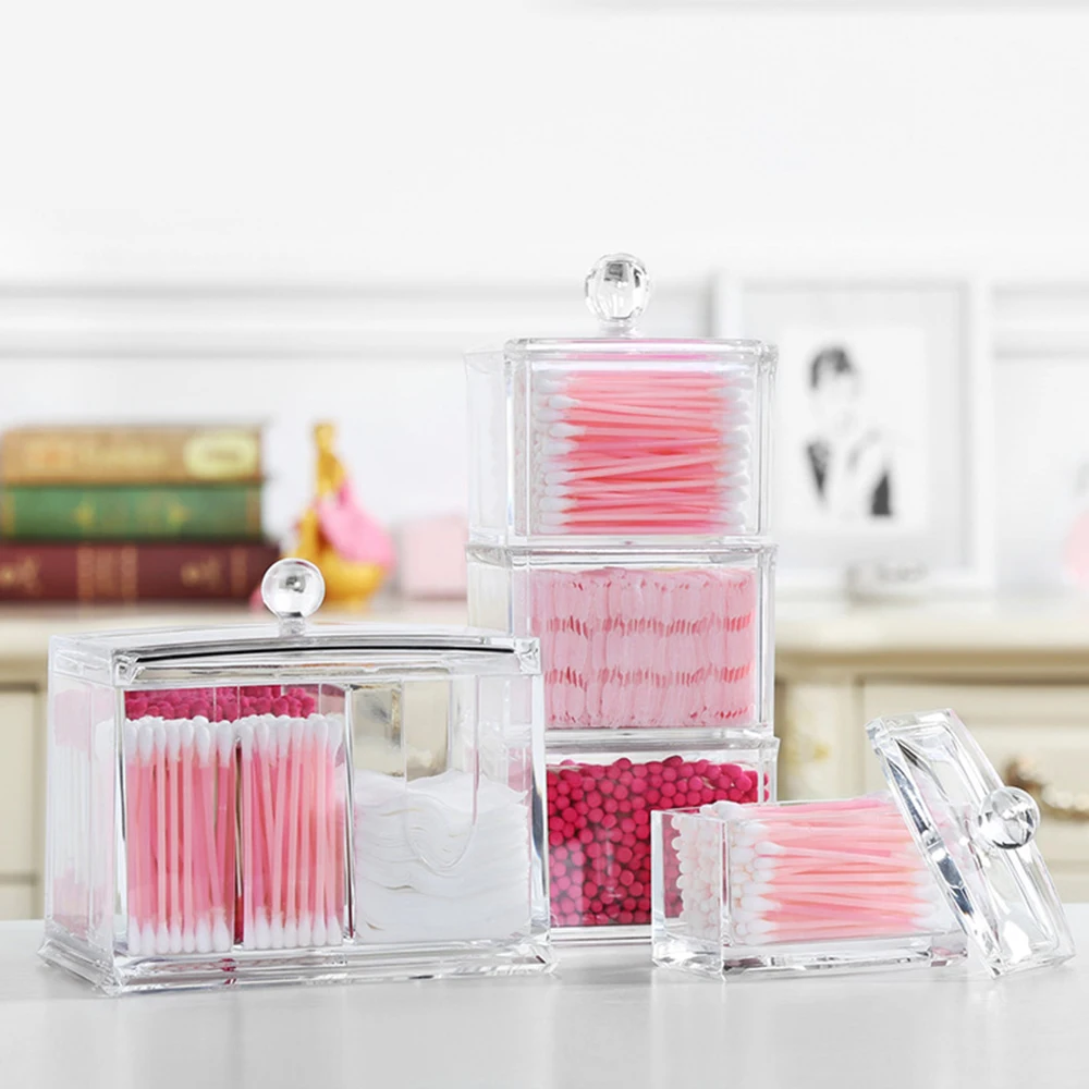 

2019 New Cotton Swab Storage Box Cotton Pads Clear Acrylic Holder Transparent Cosmetic Makeup Organizer Case Jewelry Box