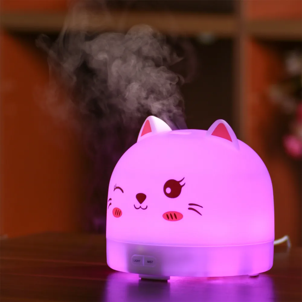 Cute Cartoon Cat Ultrasonic Aroma Diffuser With Color Changing LED