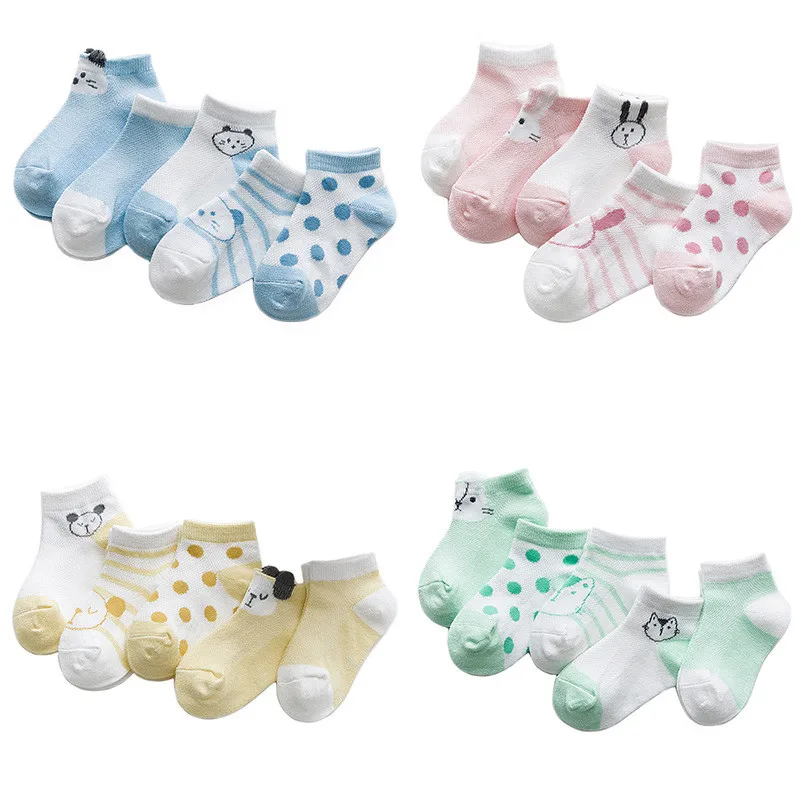 

5pairs/lot Striped Newborn Socks Cute Cartoon Animal Socks for Boys Girls Cotton Thin Mesh Summer Baby Short Sock Cheap Stuff