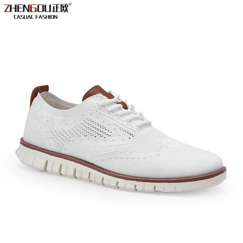 

zhengou New Brogue Men's Shoes Lace Up Lightweight British Dress Footwear Fashion Hollow Breathable Knitted Mesh Flats Shoes