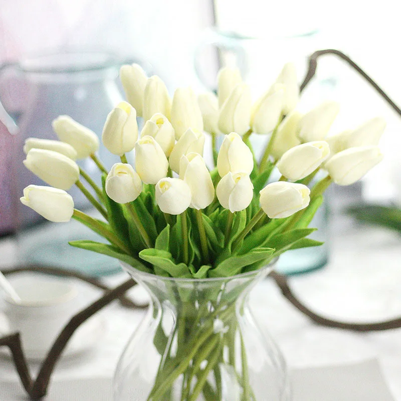 11 шт./лот PU искусственные цветы букет настоящий Тюльпан цветы для вечерние свадебные декоративный цветок для дома - Цвет: milk white