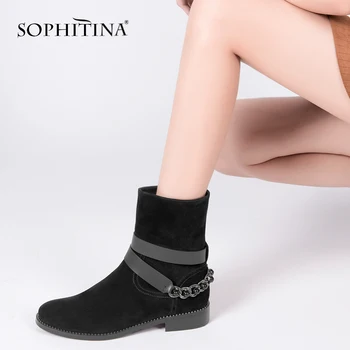 

SOPHITINA Genuine Leather Woman Ankle Boots Handmade High Quality Female Shoes Simple Style Warm Snow Boots Fashion Buckle M31
